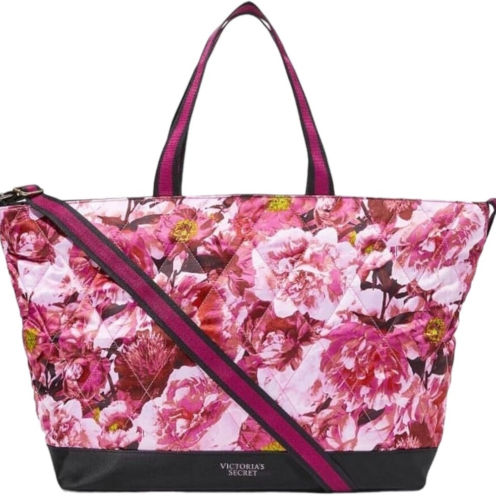 Victoria's Secret Floral Tote Rose Flowers Quilted Weekender Bag